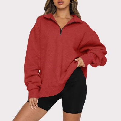Lässiger Halb-Zip-Pullover – Langarm Sweatshirt mit Reißverschluss