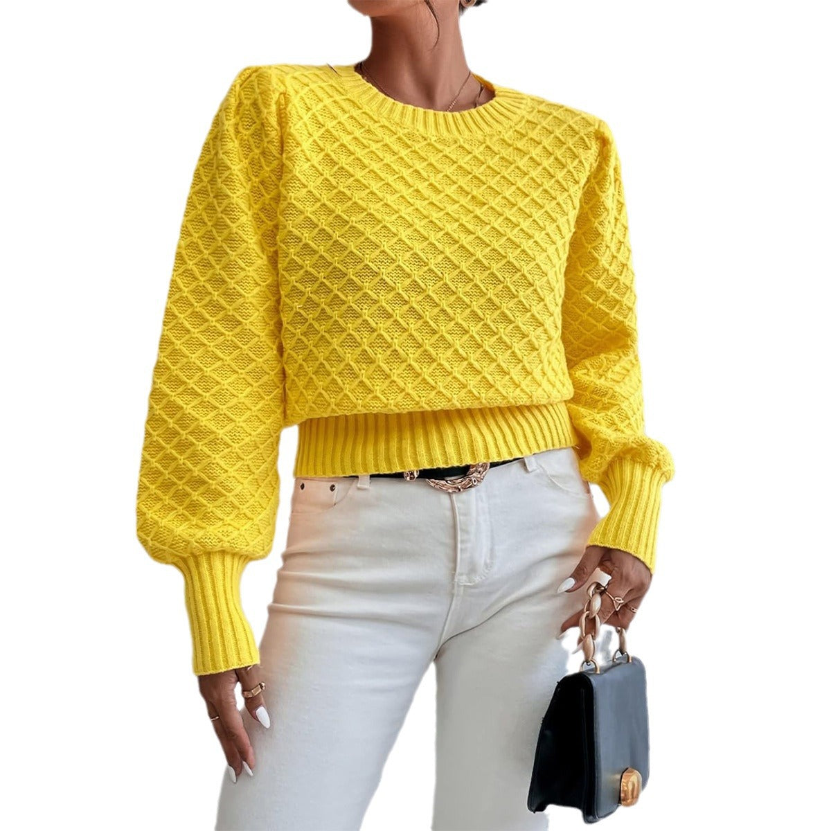 ClassicFit Damen Rundhals Pullover mit langen Ärmeln