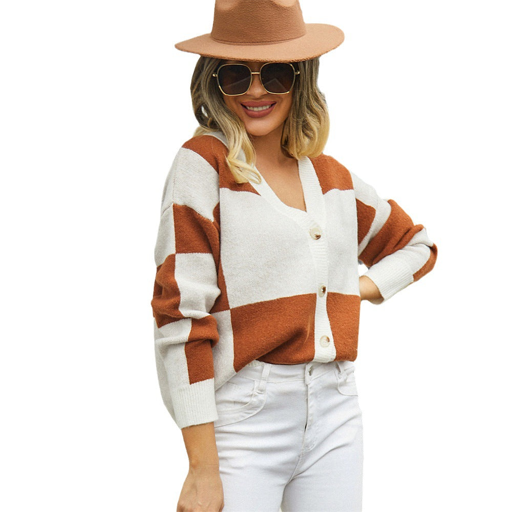 PlaidChic Kadın Günlük Patchwork Kareli Hırka