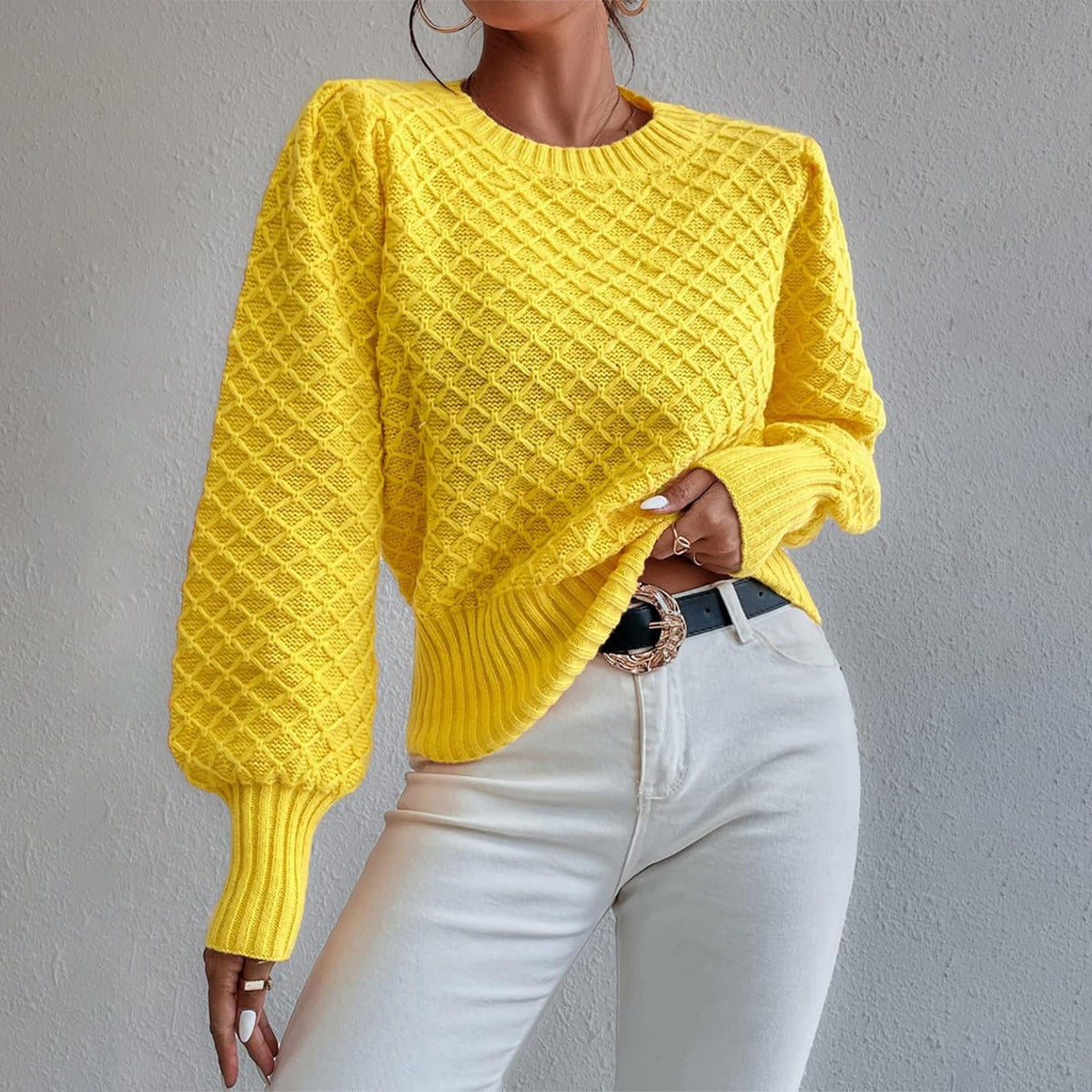 ClassicFit Damen Rundhals Pullover mit langen Ärmeln