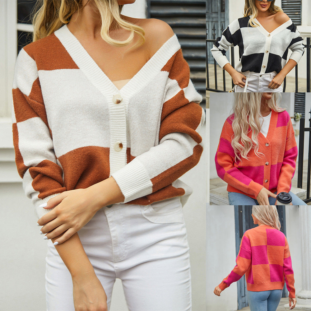PlaidChic Kadın Günlük Patchwork Kareli Hırka