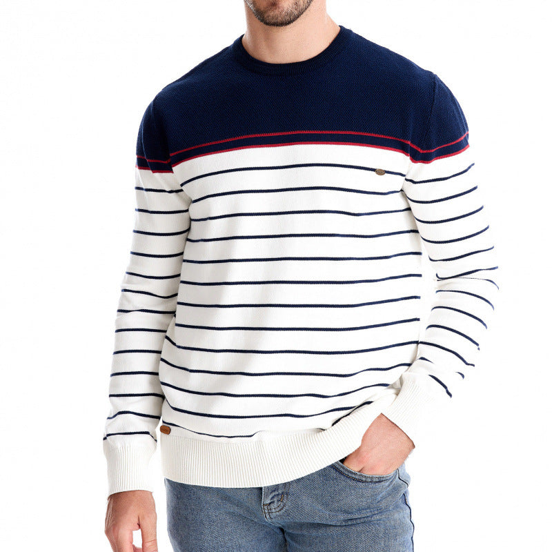 Men's Fashion Casual Color Block Long Sleeve Sweater