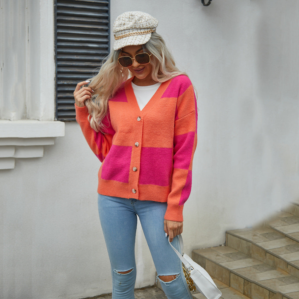 PlaidChic Kadın Günlük Patchwork Kareli Hırka