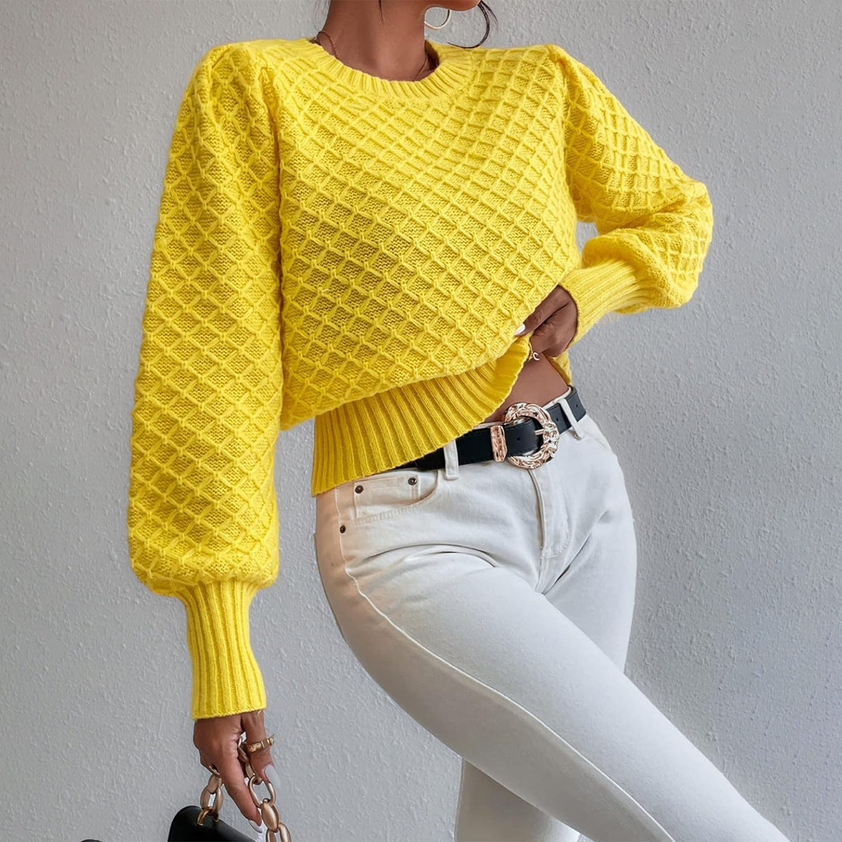 ClassicFit Damen Rundhals Pullover mit langen Ärmeln