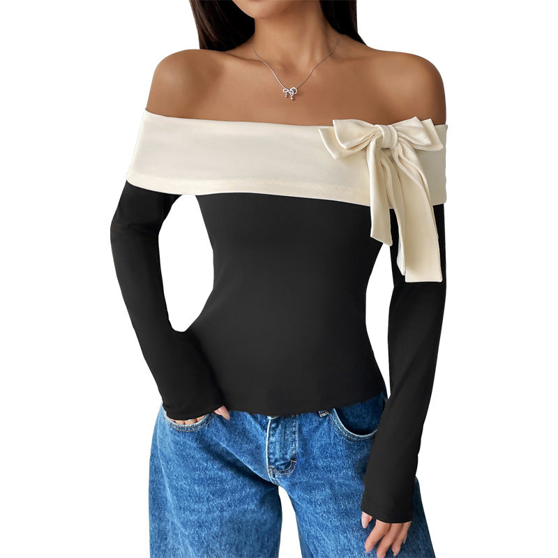 Damenmode Off-Shoulder T-Shirt mit Schleifen-Detail