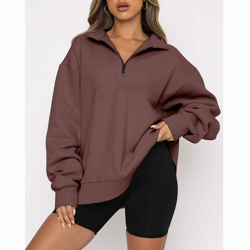 Lässiger Halb-Zip-Pullover – Langarm Sweatshirt mit Reißverschluss