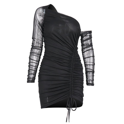 SheerChic – Modische Mesh-Pleated Off-Shoulder Rock mit Schnürung