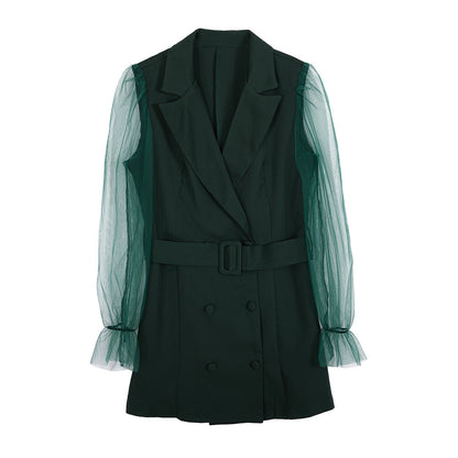 MeshChic – Transparentes Mesh Langarm-Kleid mit Doppelreißverschluss und Rock