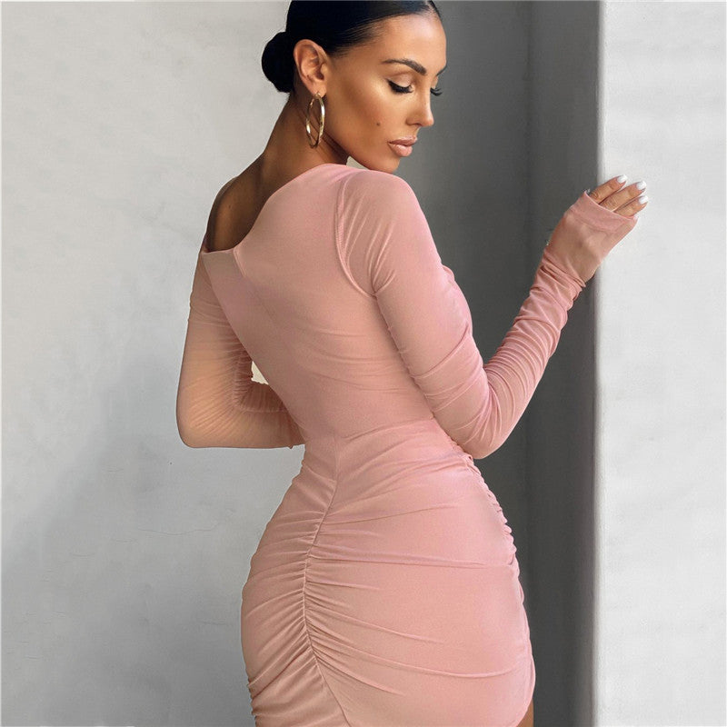 SheerChic – Modische Mesh-Pleated Off-Shoulder Rock mit Schnürung