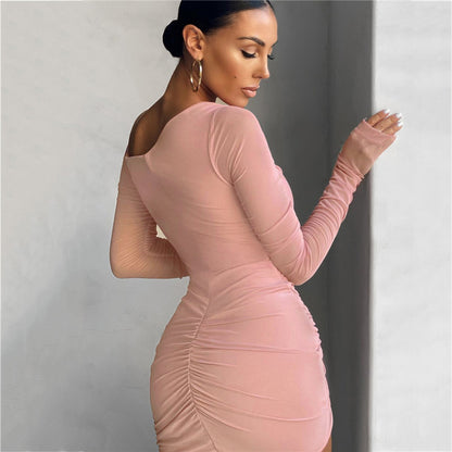 SheerChic – Modische Mesh-Pleated Off-Shoulder Rock mit Schnürung
